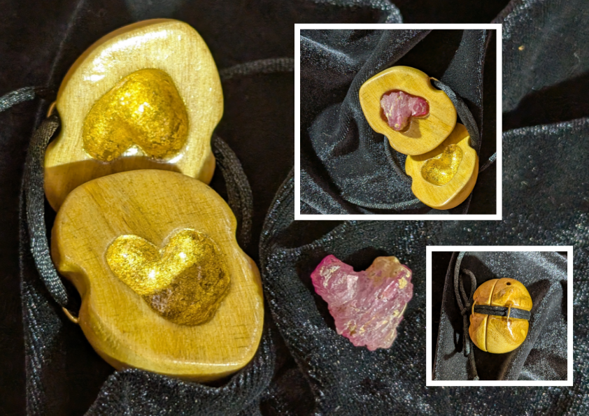 The Coherent Heart, a rare self-healed heart-shaped ruby held inside a hand-carved oak root shell