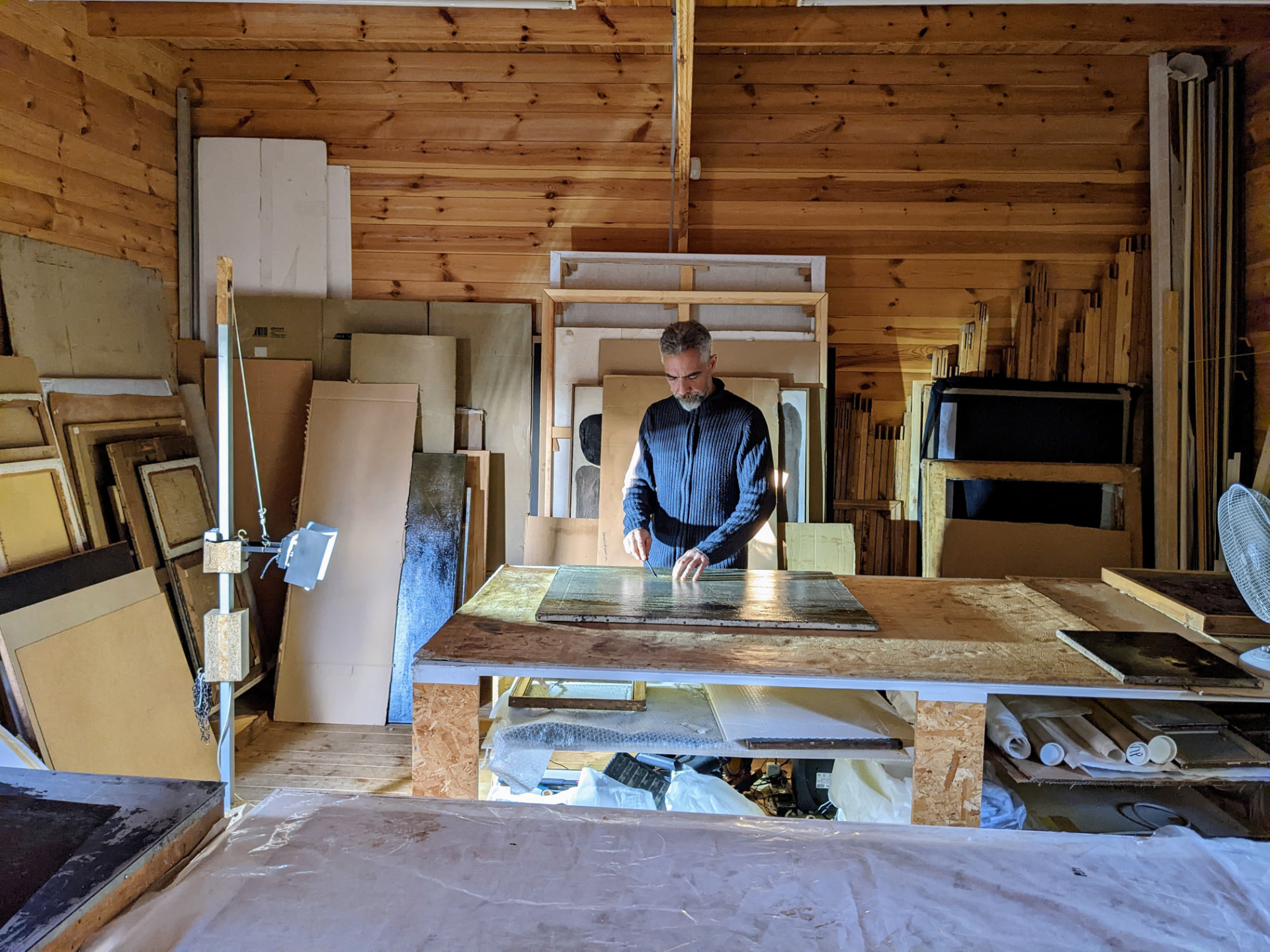 Toby Jacobs working in his studio